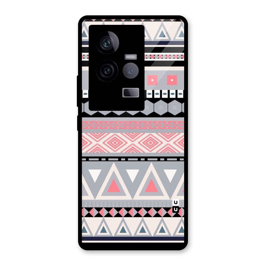Grey Pink Pattern Glass Back Case for Vivo iQOO 11 5G