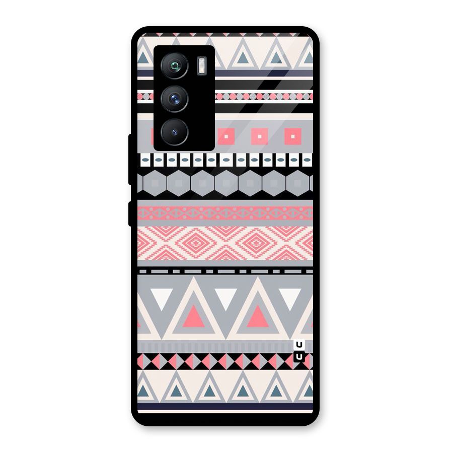 Grey Pink Pattern Glass Back Case for Vivo iQOO 9 SE