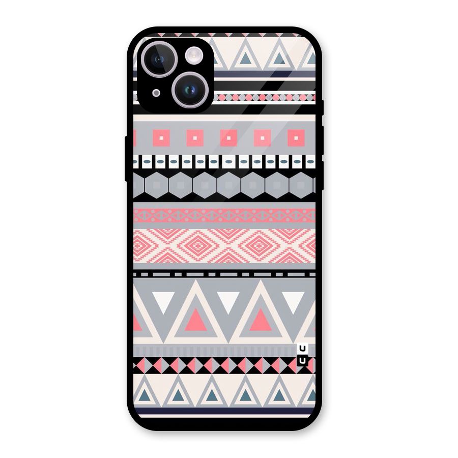Grey Pink Pattern Glass Back Case for iPhone 14 Plus