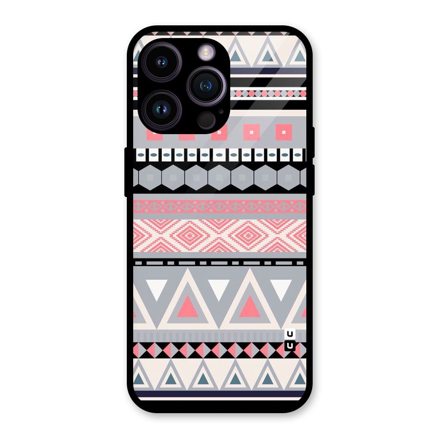 Grey Pink Pattern Glass Back Case for iPhone 14 Pro Max