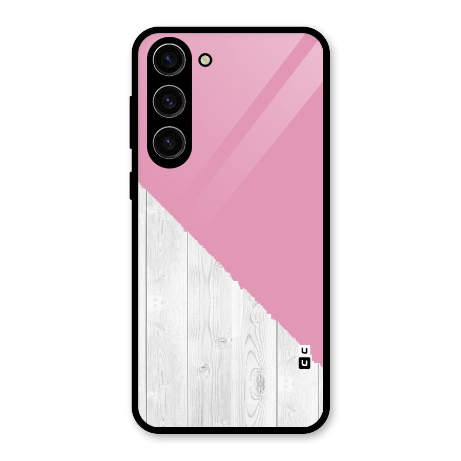 Grey Pink Wooden Design Glass Back Case for Galaxy S23 Plus