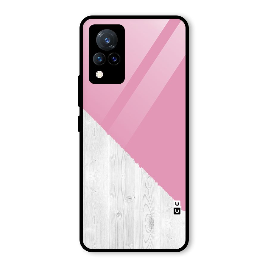 Grey Pink Wooden Design Glass Back Case for Vivo V21 5G