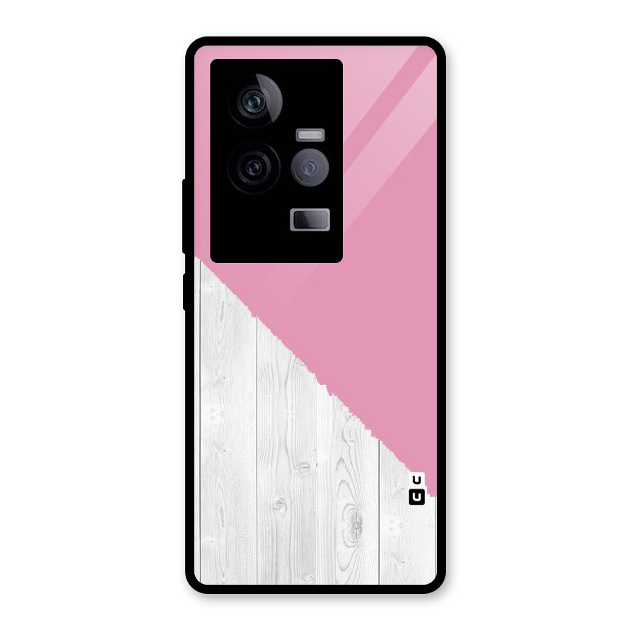 Grey Pink Wooden Design Glass Back Case for Vivo iQOO 11 5G