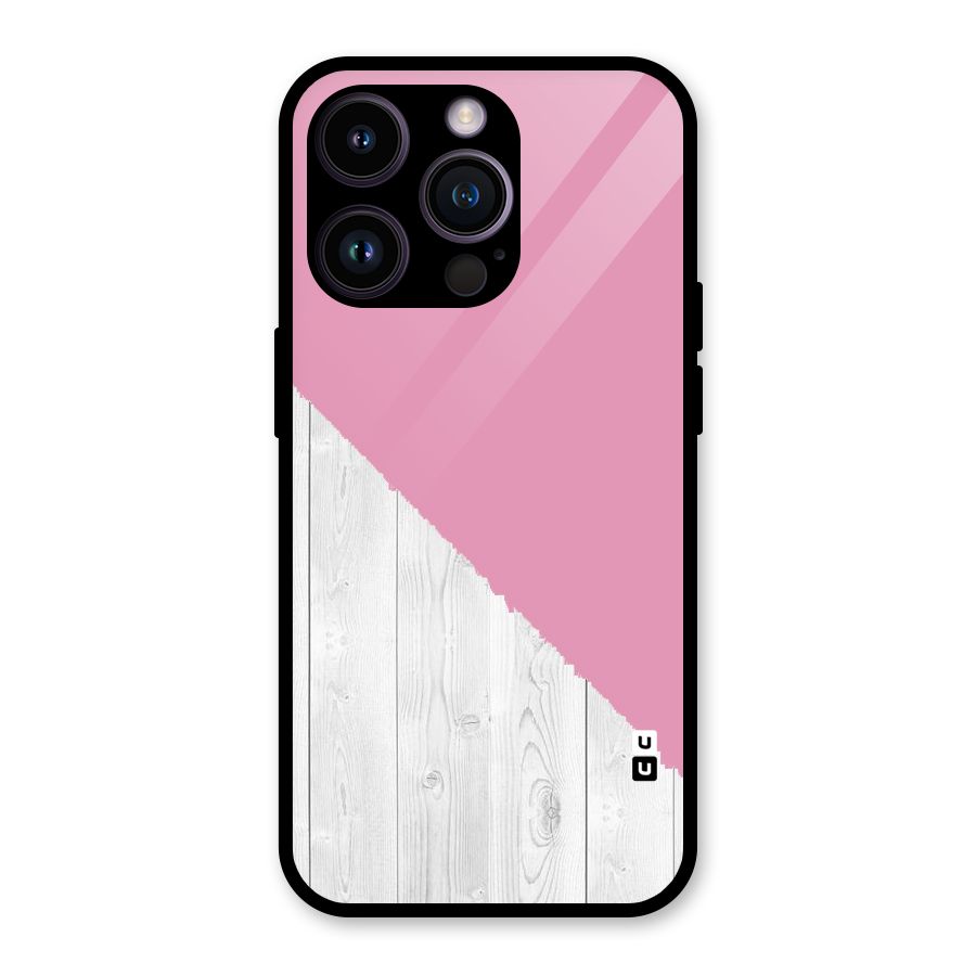 Grey Pink Wooden Design Glass Back Case for iPhone 14 Pro