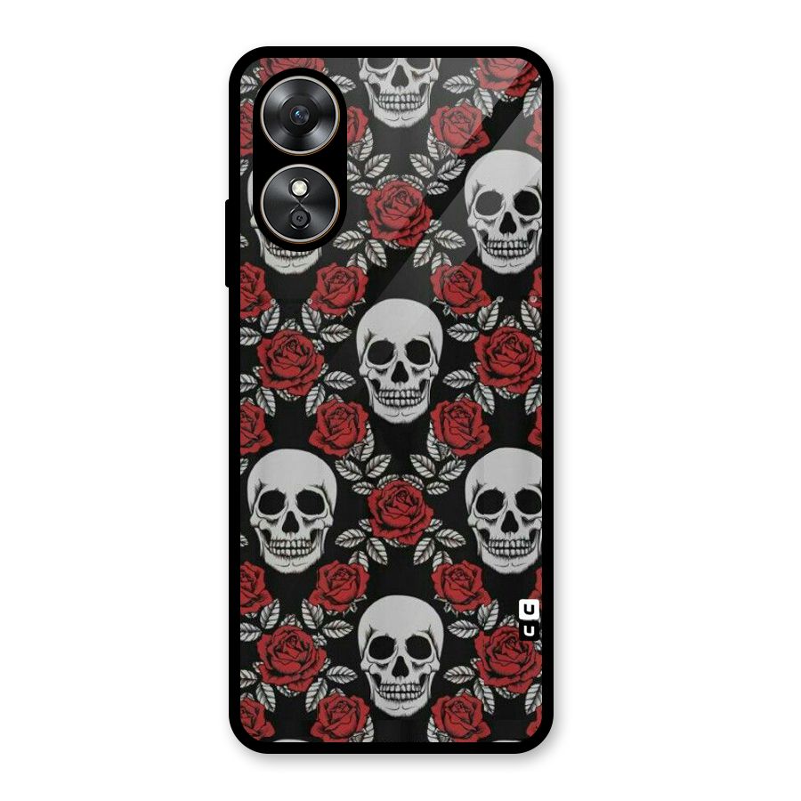 Grey Skulls Glass Back Case for Oppo A17
