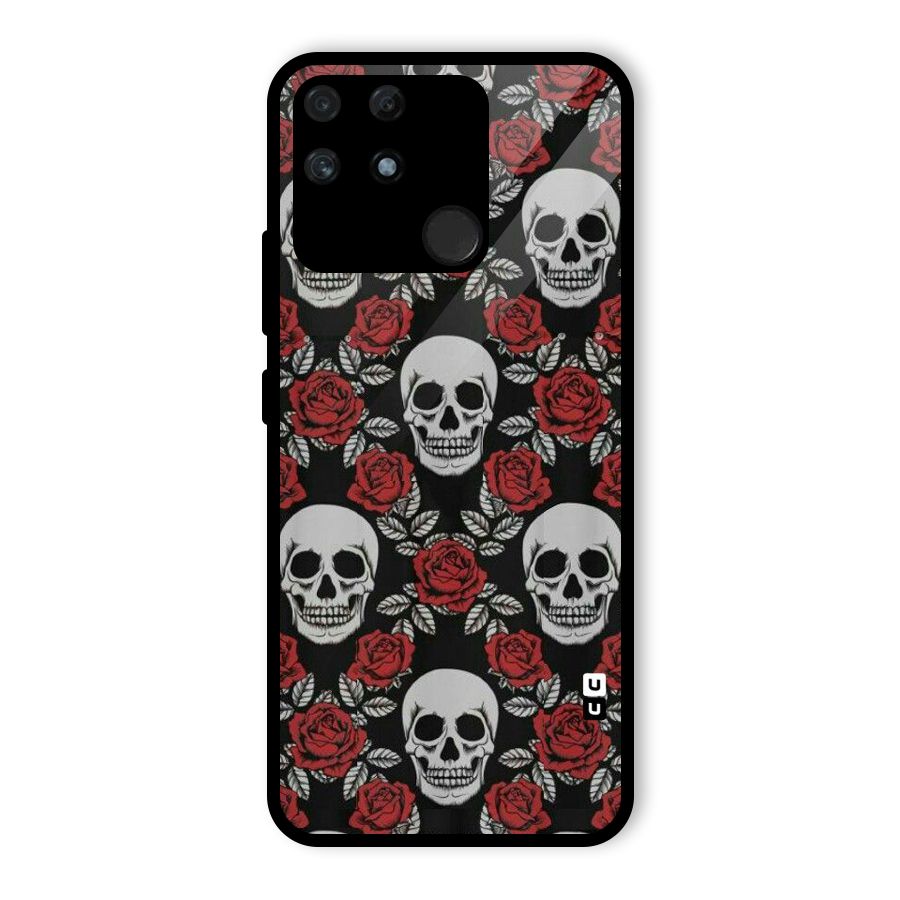 Grey Skulls Glass Back Case for Realme Narzo 50A