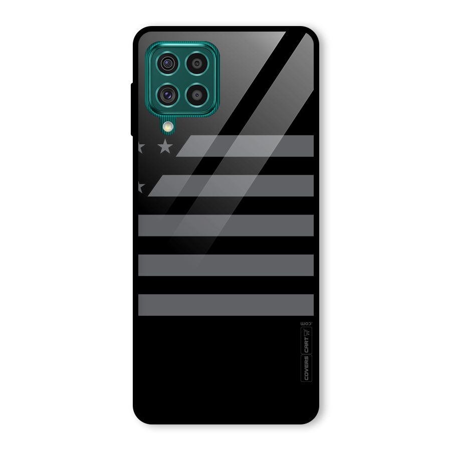 Grey Star Striped Pattern Glass Back Case for Galaxy F62