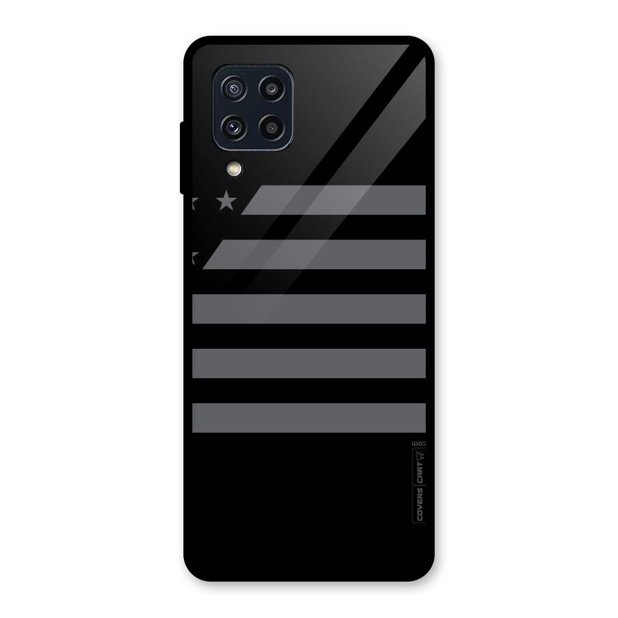 Grey Star Striped Pattern Glass Back Case for Galaxy M32