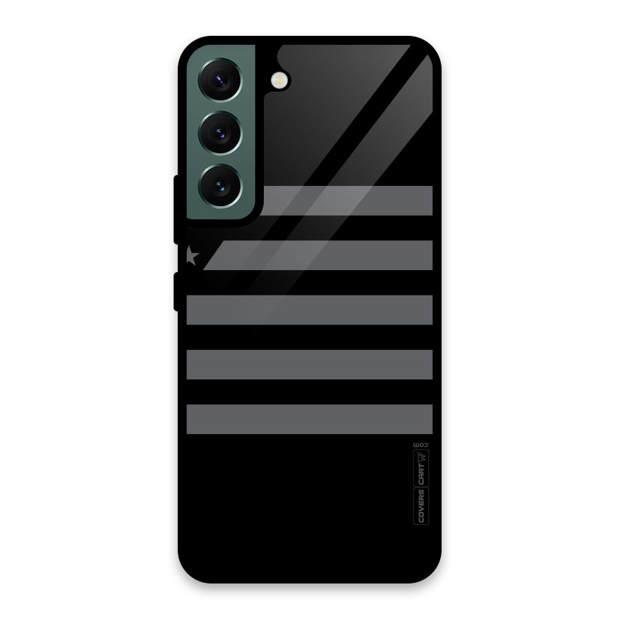 Grey Star Striped Pattern Glass Back Case for Galaxy S22 5G