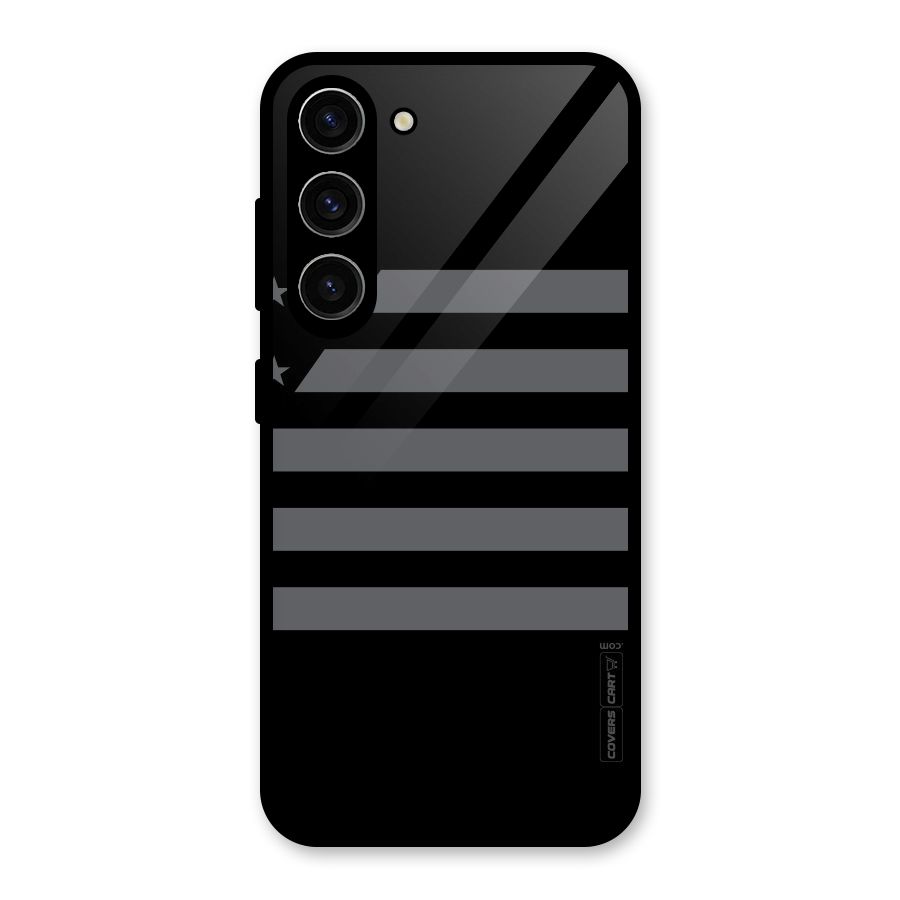Grey Star Striped Pattern Glass Back Case for Galaxy S23