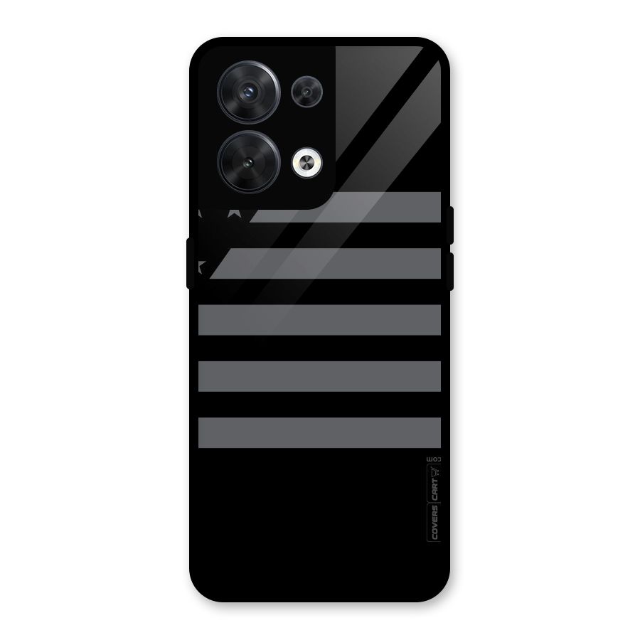 Grey Star Striped Pattern Glass Back Case for Oppo Reno8 5G