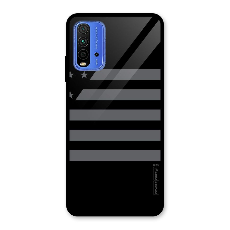 Grey Star Striped Pattern Glass Back Case for Redmi 9 Power