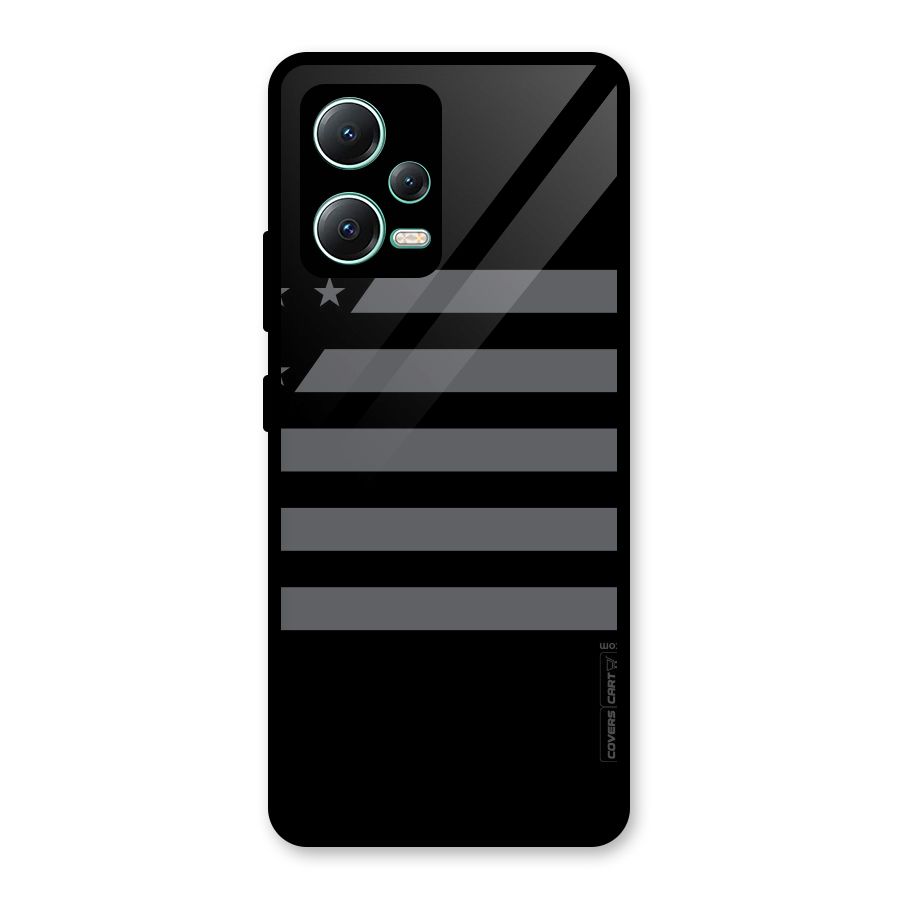 Grey Star Striped Pattern Glass Back Case for Redmi Note 12 5G