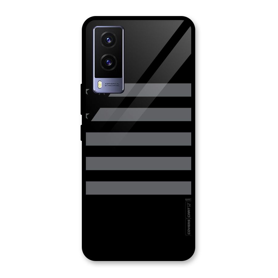 Grey Star Striped Pattern Glass Back Case for Vivo V21e 5G