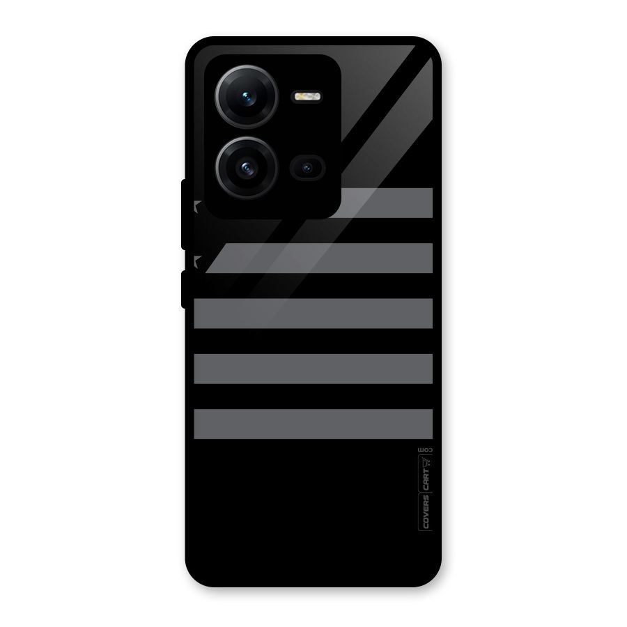 Grey Star Striped Pattern Glass Back Case for Vivo V25