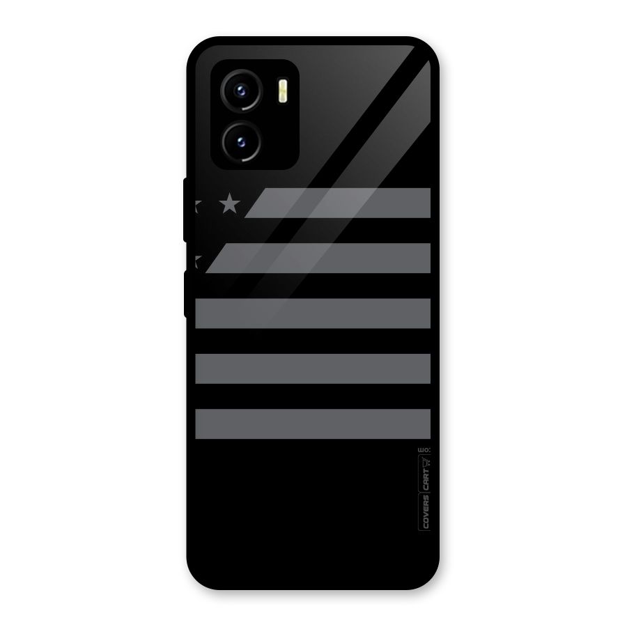 Grey Star Striped Pattern Glass Back Case for Vivo Y15s