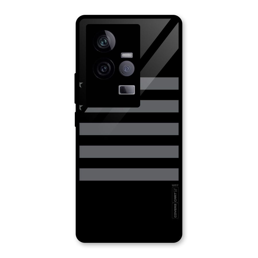Grey Star Striped Pattern Glass Back Case for Vivo iQOO 11 5G