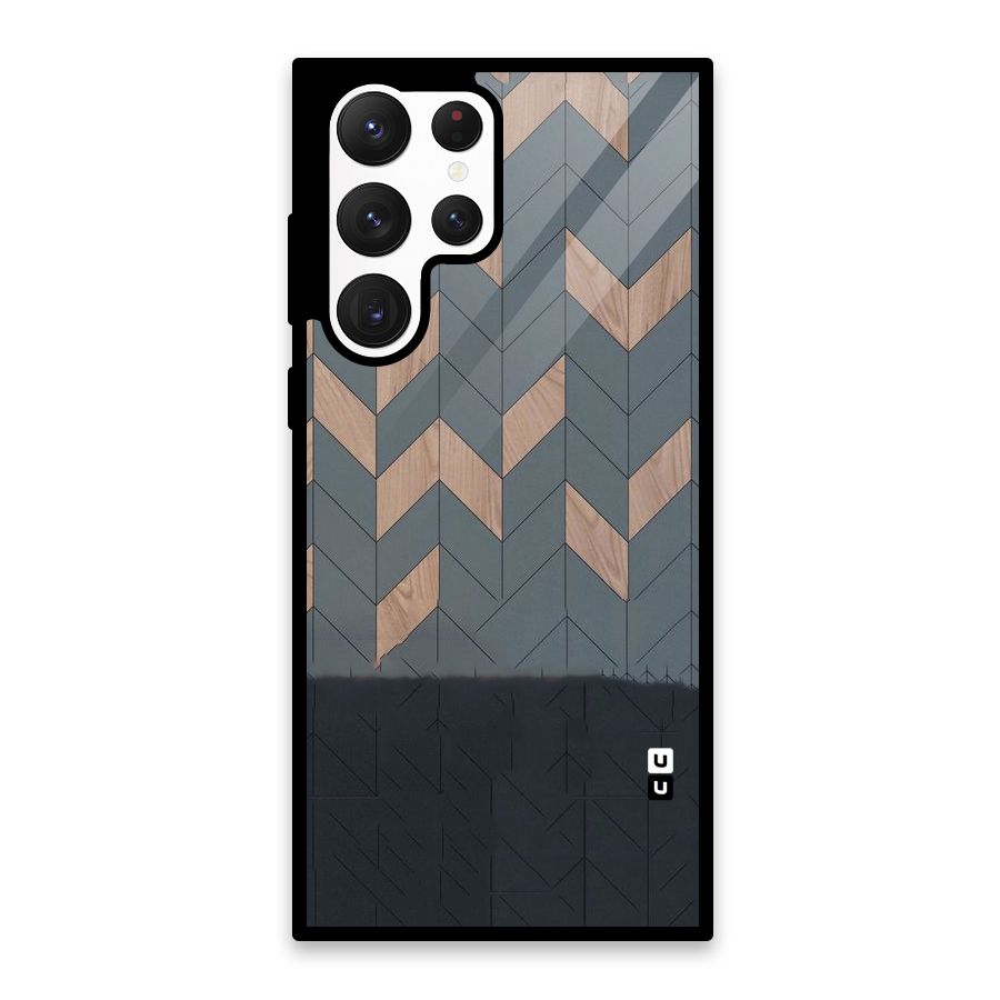 Greyish Wood Design Glass Back Case for Galaxy S22 Ultra 5G