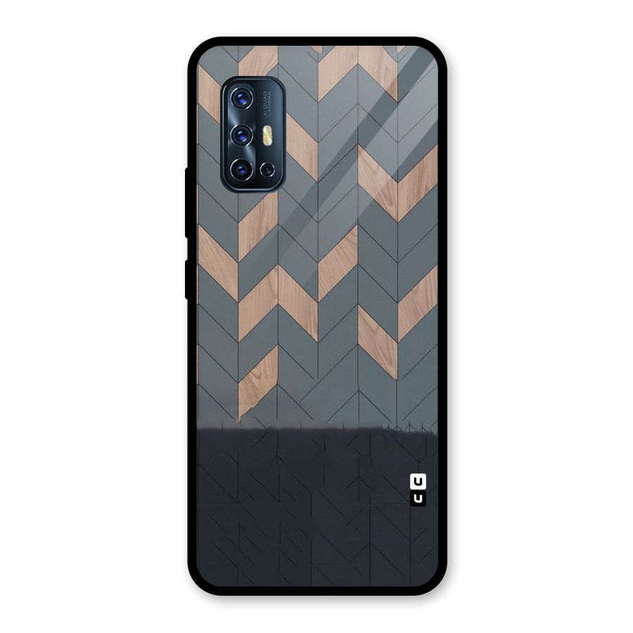 Greyish Wood Design Glass Back Case for Vivo V17
