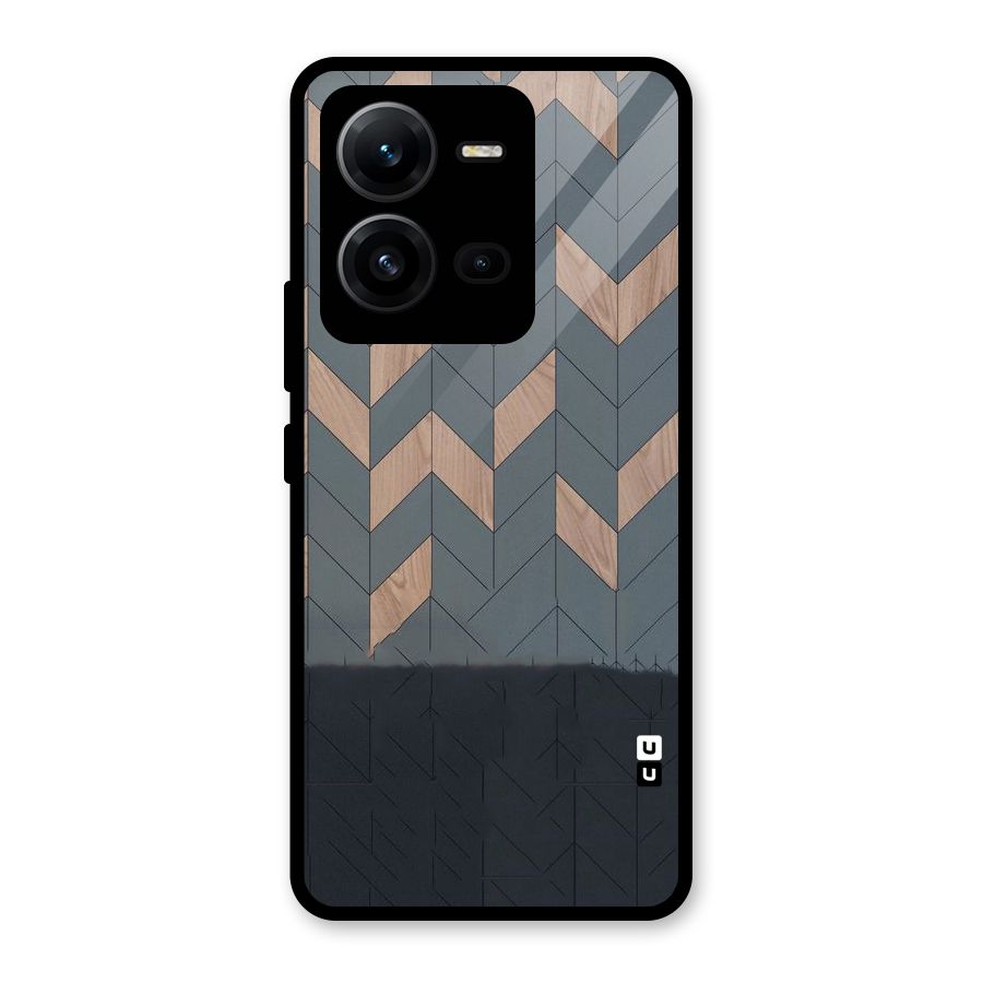 Greyish Wood Design Glass Back Case for Vivo V25