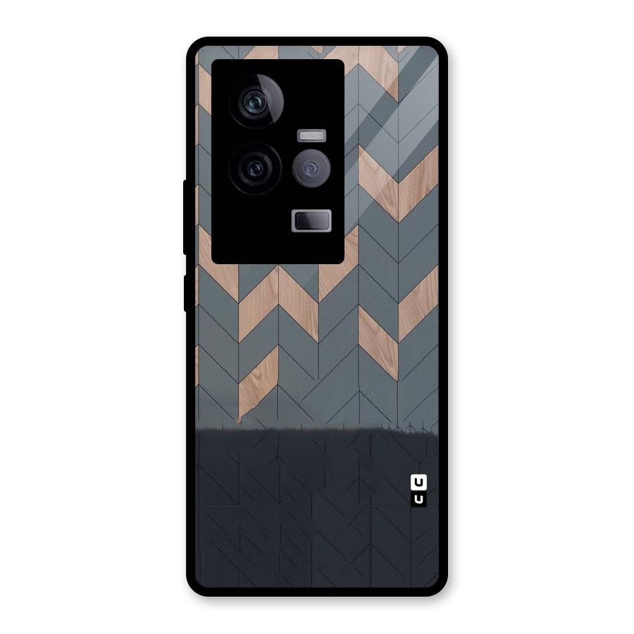 Greyish Wood Design Glass Back Case for Vivo iQOO 11 5G