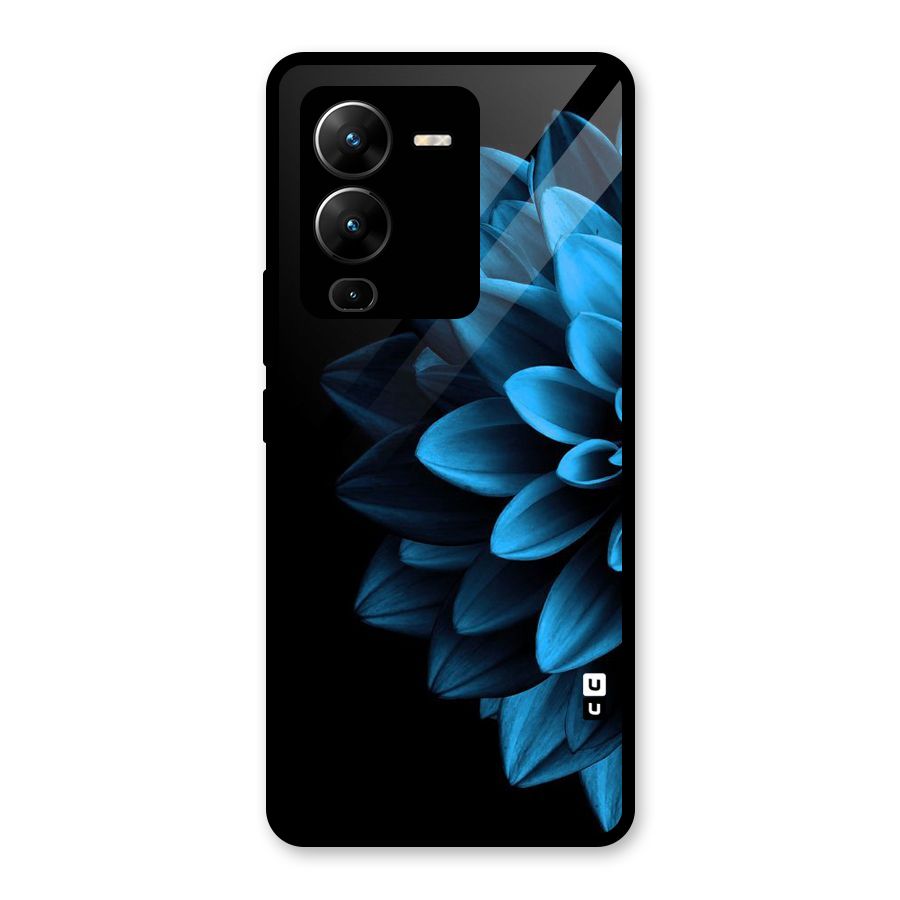 Half Blue Flower Glass Back Case for Vivo V25 Pro
