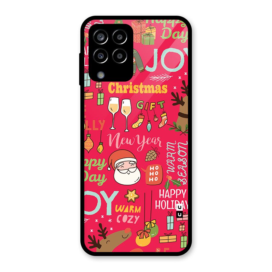 Happy Day Christmas Joy Glass Back Case for Galaxy M33