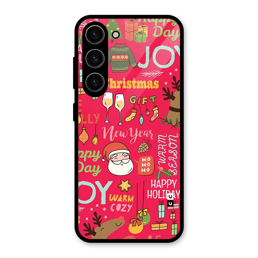 Happy Day Christmas Joy Glass Back Case for Galaxy S23