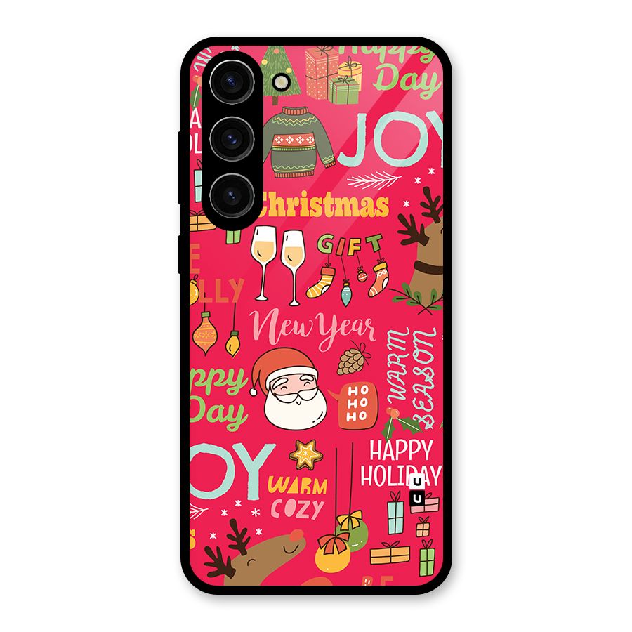 Happy Day Christmas Joy Glass Back Case for Galaxy S23 Plus