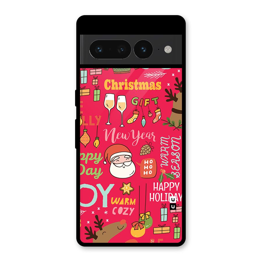 Happy Day Christmas Joy Glass Back Case for Google Pixel 7 Pro