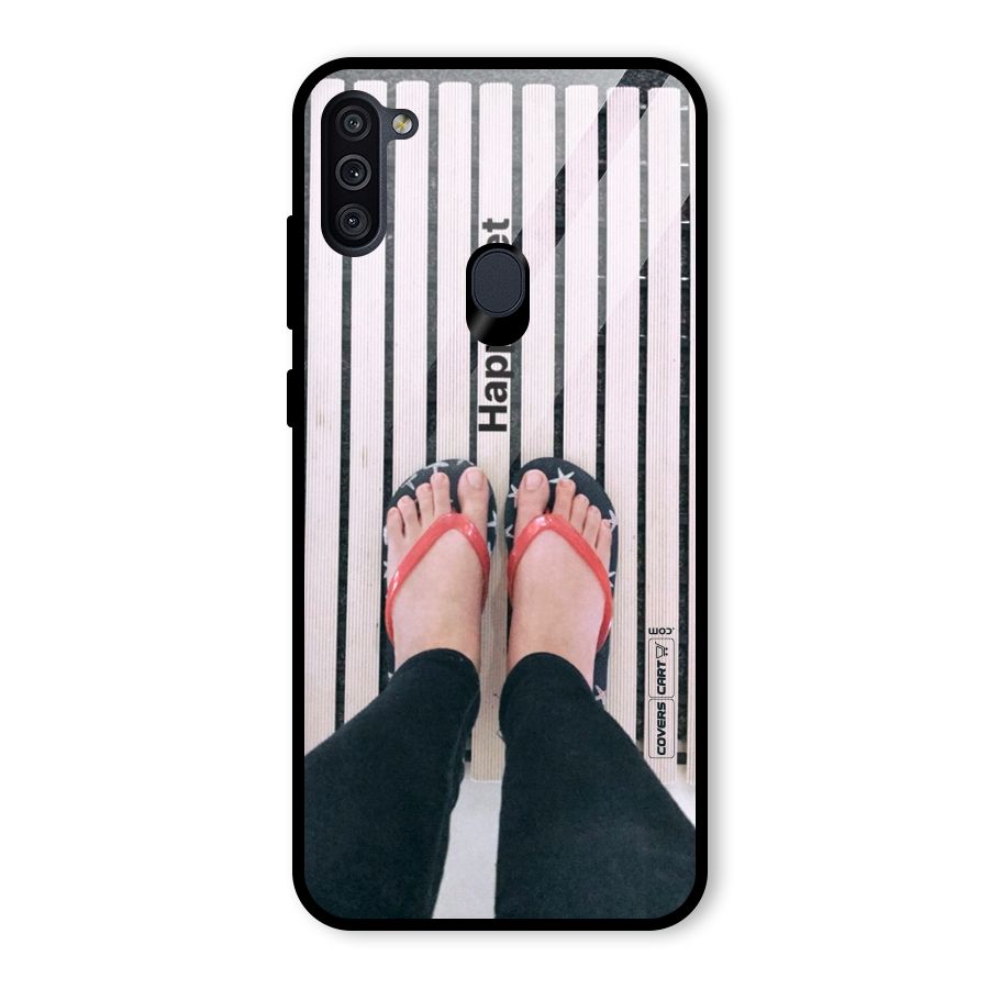 Happy Feet Glass Back Case for Galaxy M11