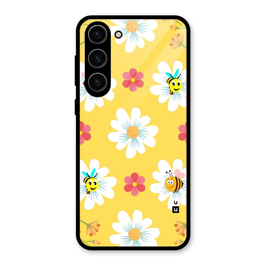 Happy Flowers Glass Back Case for Galaxy S23 Plus