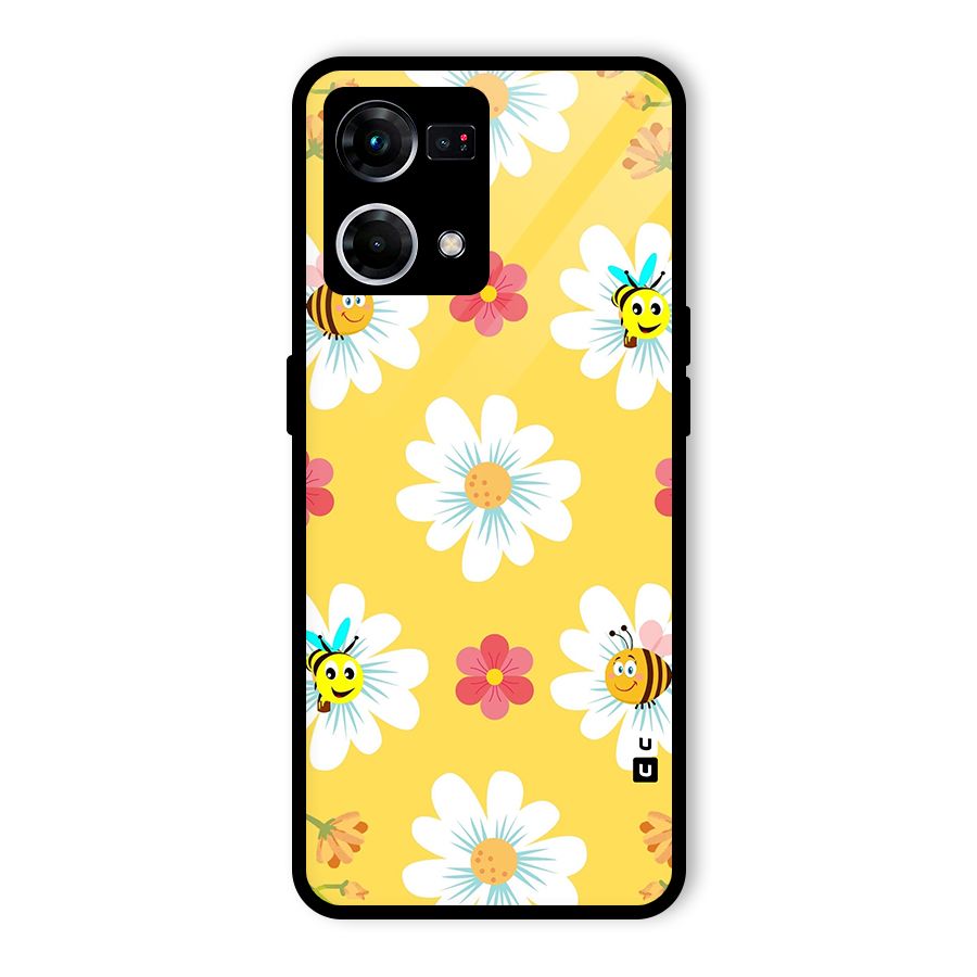 Happy Flowers Glass Back Case for Oppo F21 Pro 5G