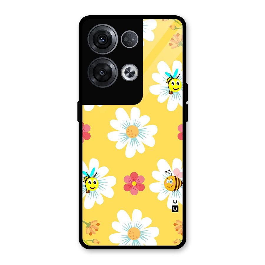 Happy Flowers Glass Back Case for Oppo Reno8 Pro 5G