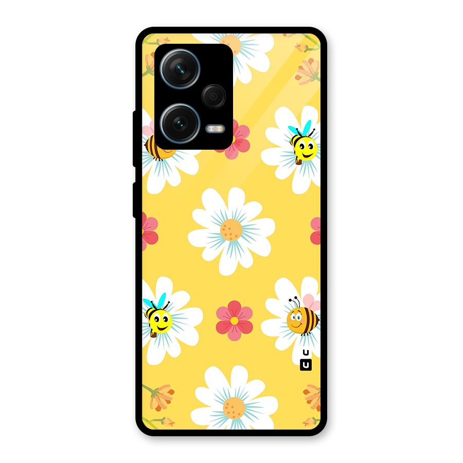 Happy Flowers Glass Back Case for Redmi Note 12 Pro Plus 5G