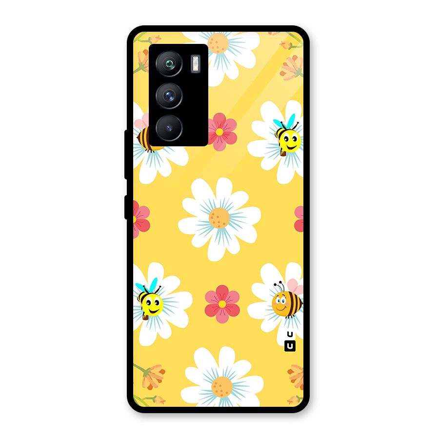 Happy Flowers Glass Back Case for Vivo iQOO 9 SE