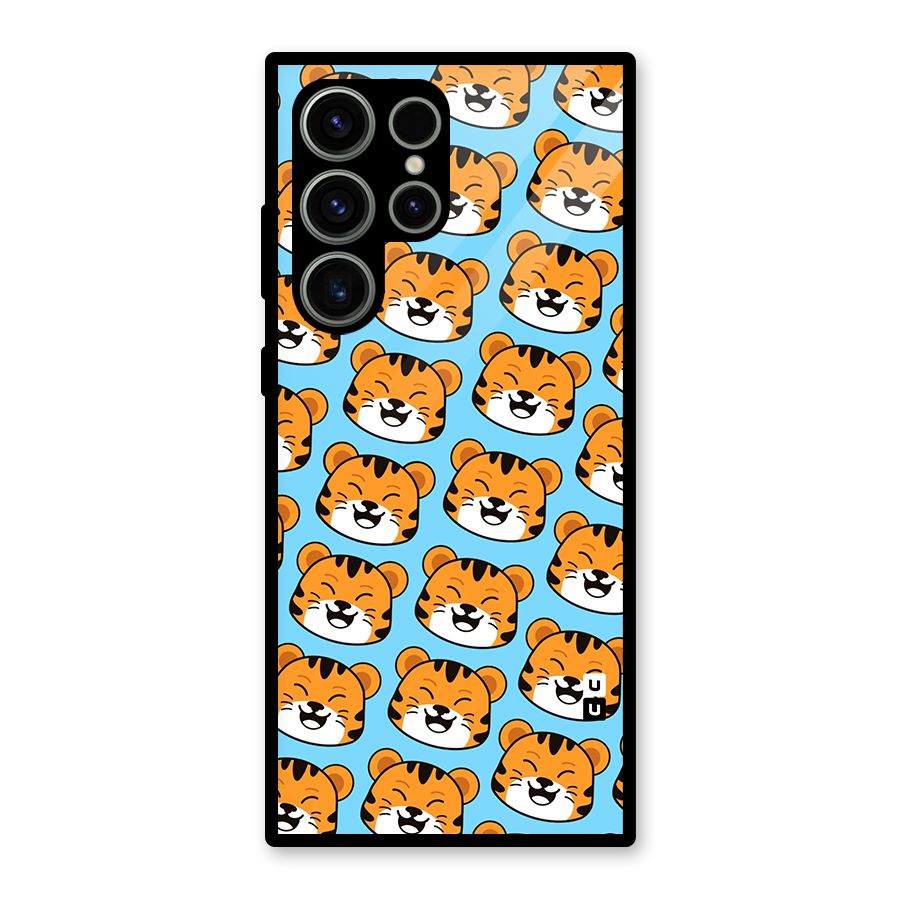 Happy Kitten Pattern Glass Back Case for Galaxy S23 Ultra