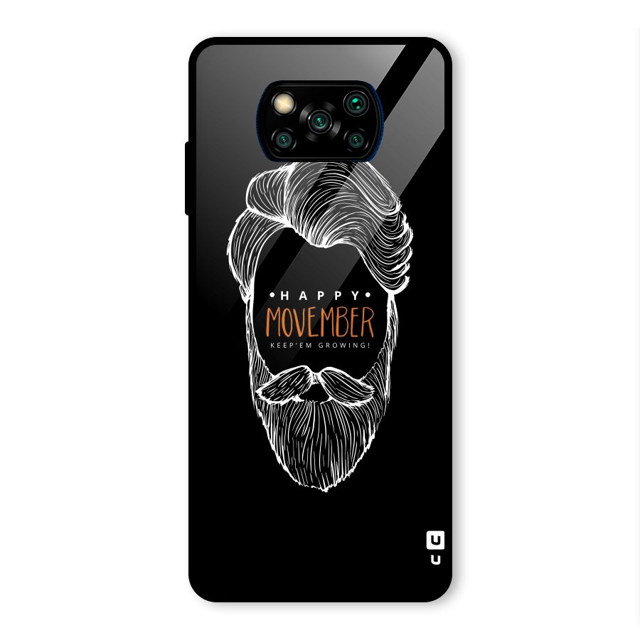 Happy Movember Black Glass Back Case for Poco X3 Pro