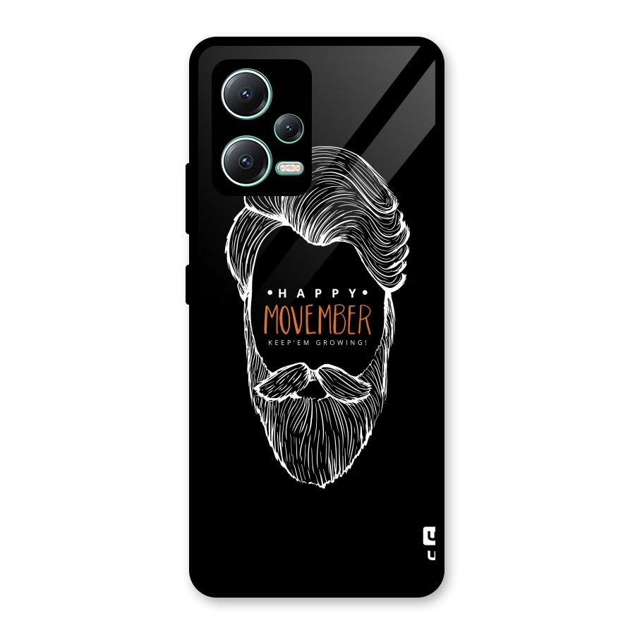 Happy Movember Black Glass Back Case for Redmi Note 12 5G