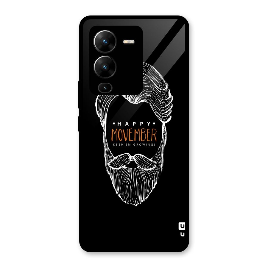 Happy Movember Black Glass Back Case for Vivo V25 Pro