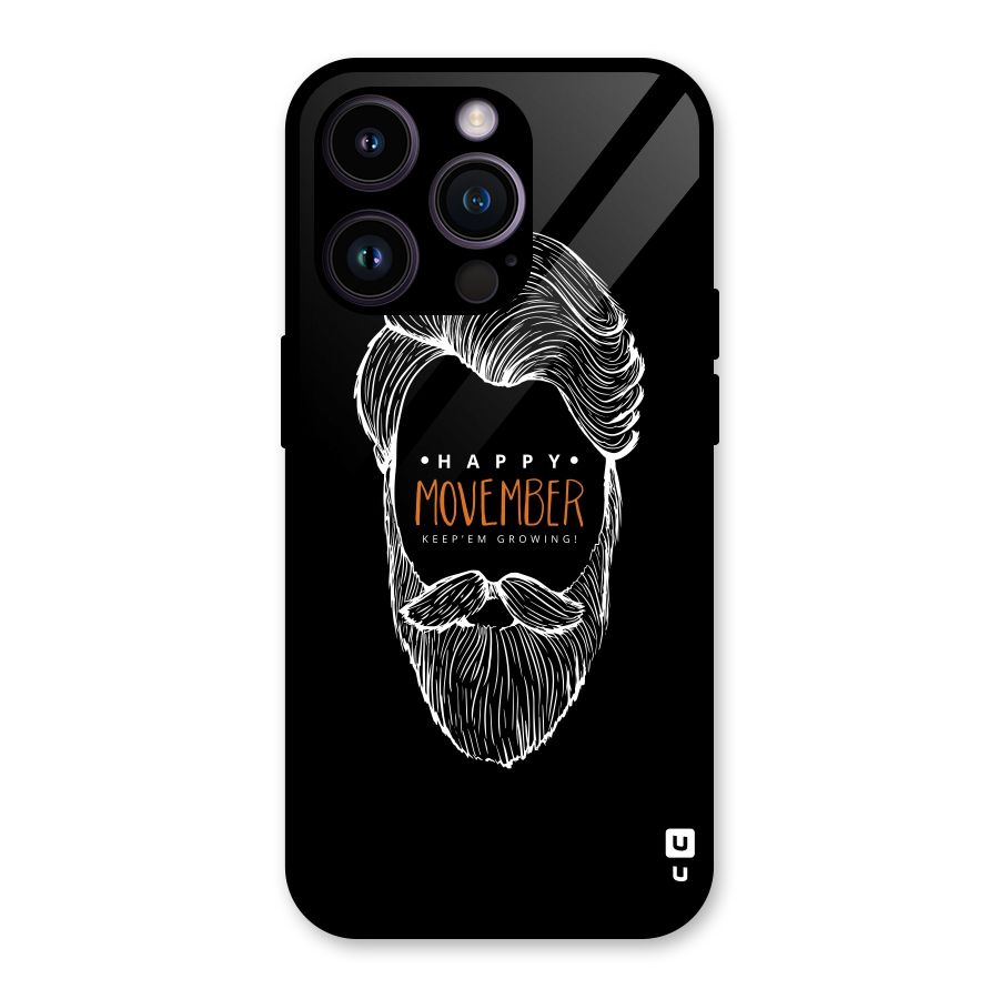 Happy Movember Black Glass Back Case for iPhone 14 Pro