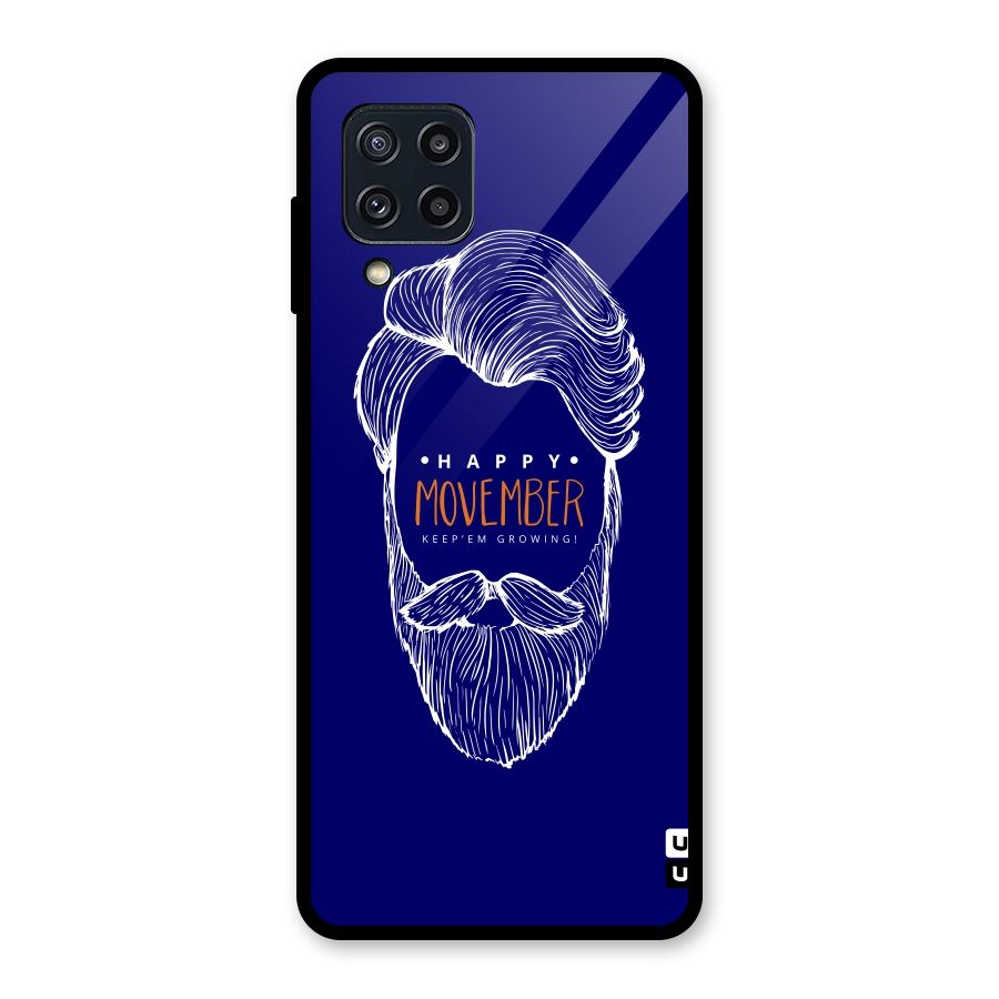 Happy Movember Blue Glass Back Case for Galaxy M32