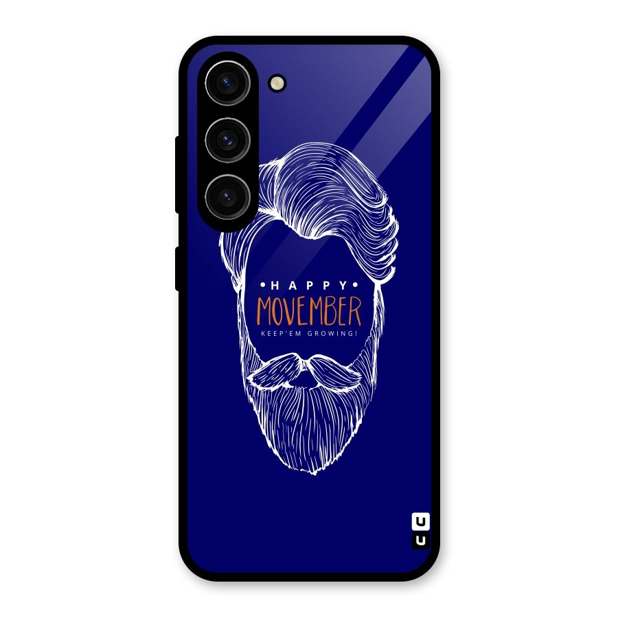 Happy Movember Blue Glass Back Case for Galaxy S23