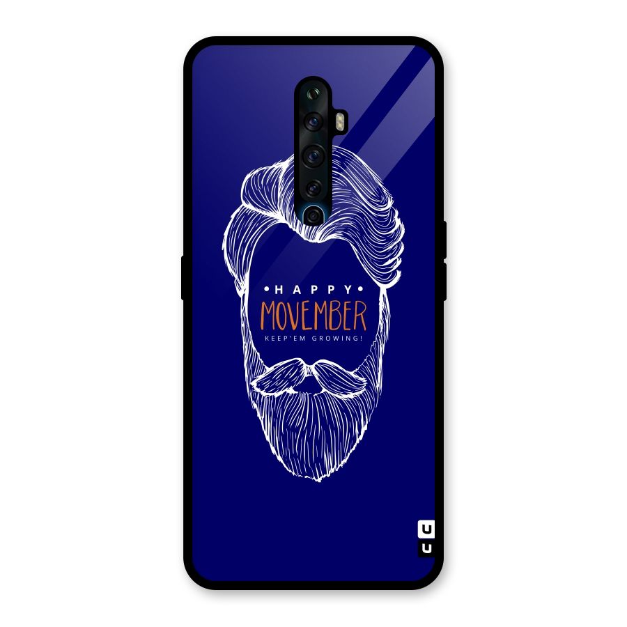 Happy Movember Blue Glass Back Case for Oppo Reno2 F