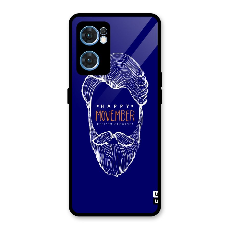 Happy Movember Blue Glass Back Case for Oppo Reno7 5G