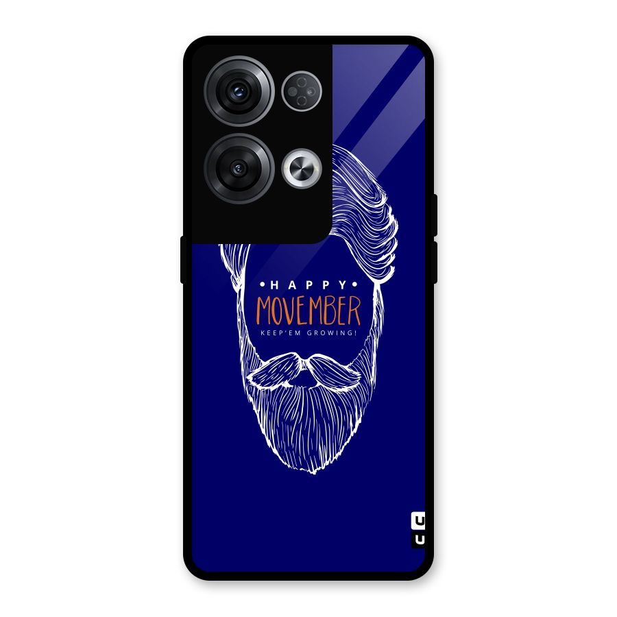 Happy Movember Blue Glass Back Case for Oppo Reno8 Pro 5G