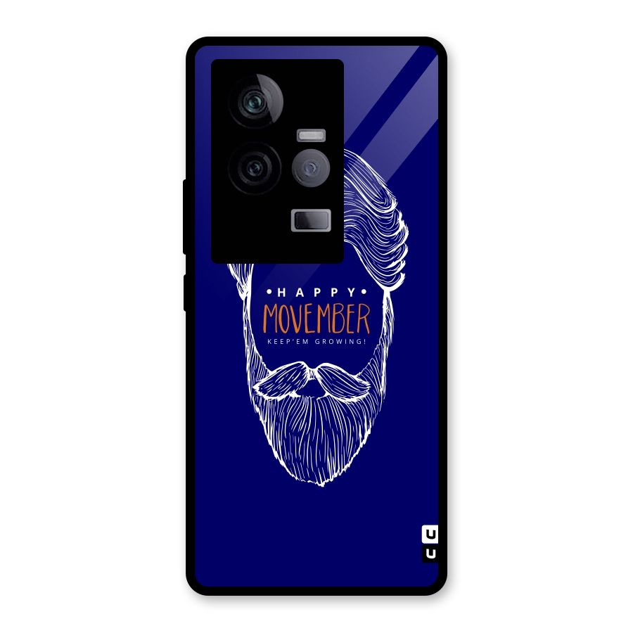 Happy Movember Blue Glass Back Case for Vivo iQOO 11 5G