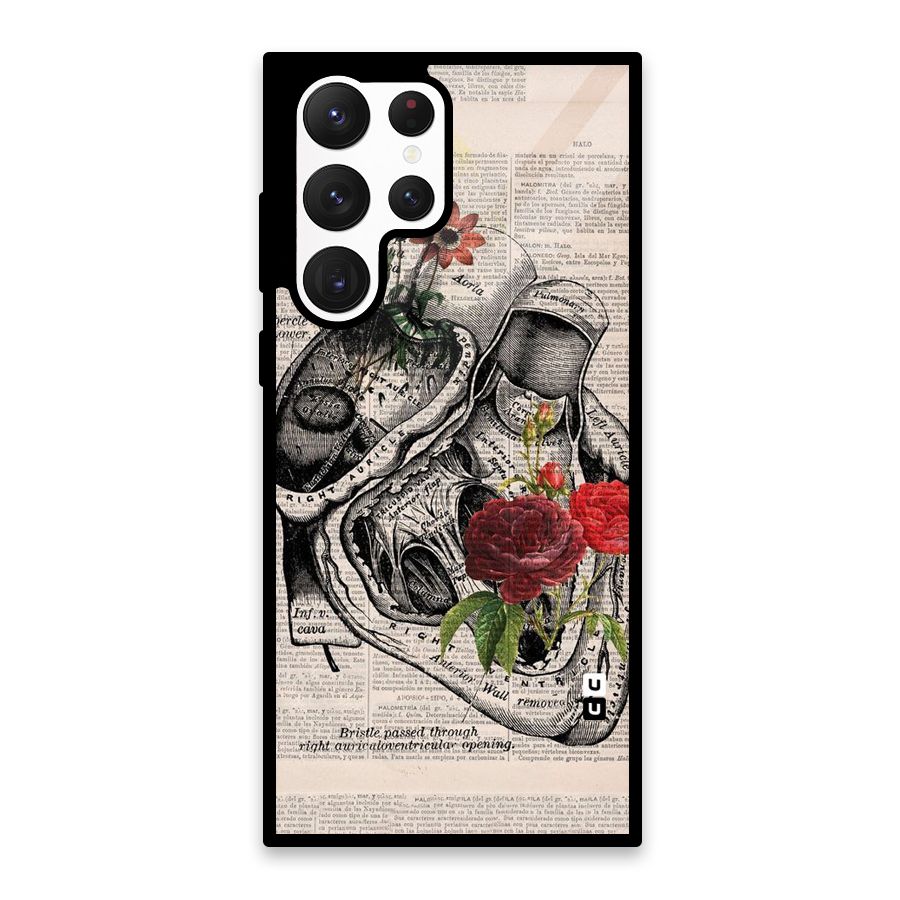 Heart Newspaper Glass Back Case for Galaxy S22 Ultra 5G