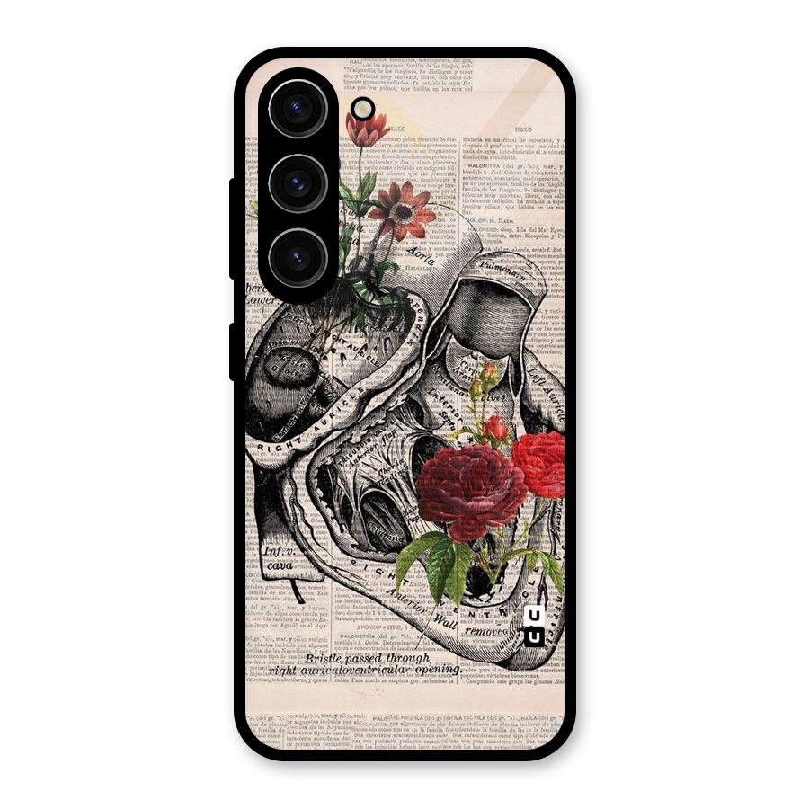 Heart Newspaper Glass Back Case for Galaxy S23