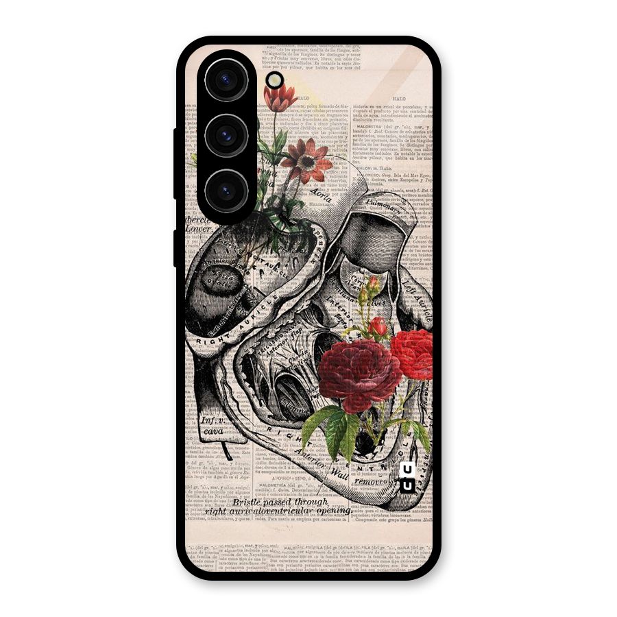 Heart Newspaper Glass Back Case for Galaxy S23 Plus